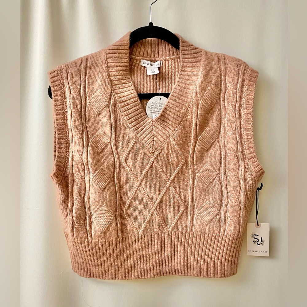 SINCERELY JULES Cableknit Rose Gold Sweater Vest